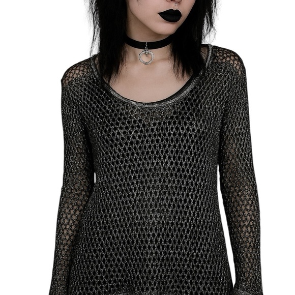 Vintage 90s Y2K Whimsigoth Mesh Crochet Metallic Open Knit Weave Layering Top - Picture 1 of 11